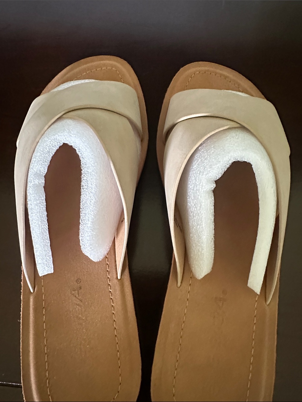 Soda Women's Tan Slide Sandals with Crisscross Strap